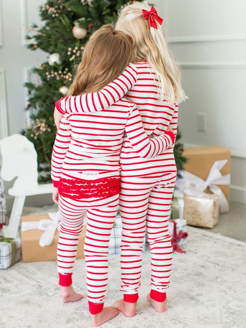 Rufflebutts Modal Blend Girls Ruffle Long Sleeve Pajama Set In Red & White Stripe