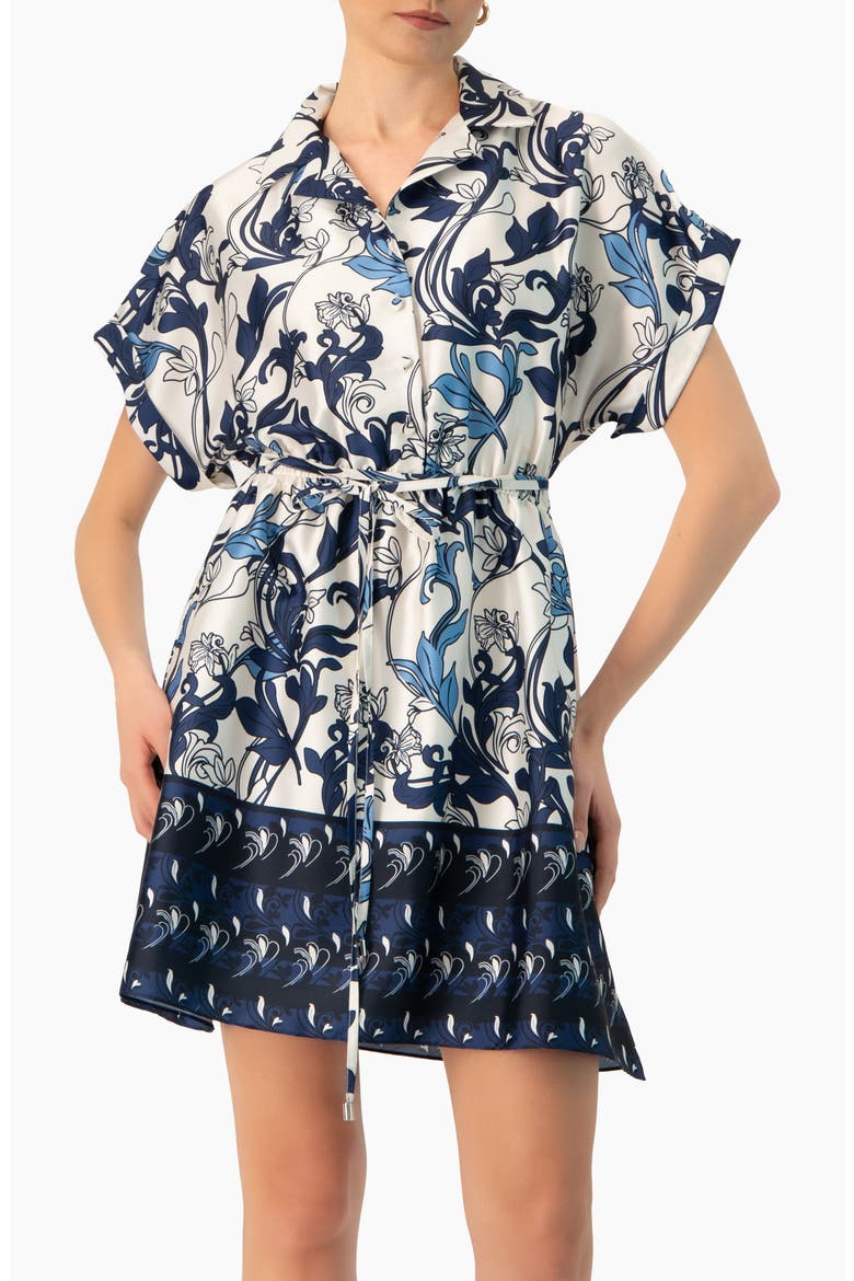 Short Printed Dress with Dropped Sleeves, Main, color, Multicolor-Blue