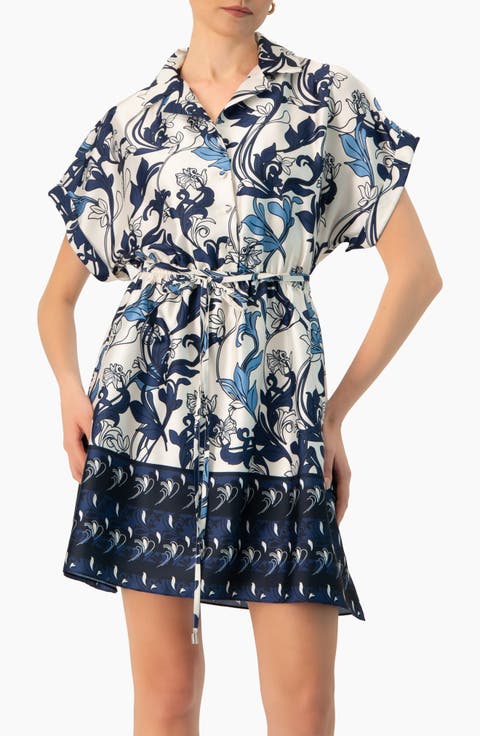 Short Printed Dress with Dropped Sleeves