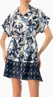 IVONNE Short Printed Dress with Dropped Sleeves