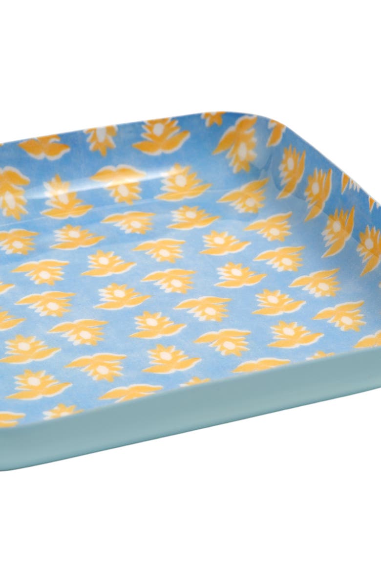Nanpur Patterned Square Metal Decorative Tray Set Of 2, Alternate, color, Blue