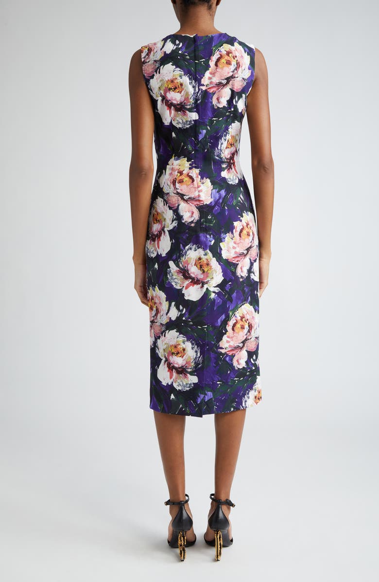Dolce&Gabbana Peony Print Stretch Cady Sheath Dress, Alternate, color, 