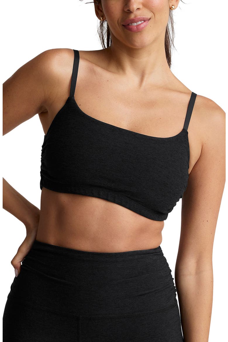 Space Dye Raise the Barre Shirred Sports Bra, Main, color, DARKEST NIGHT