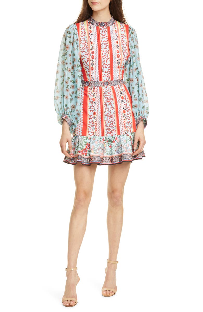 Alice + Olivia Raya Mandarin Collar Cotton Long Sleeve Dress, Main, color, 