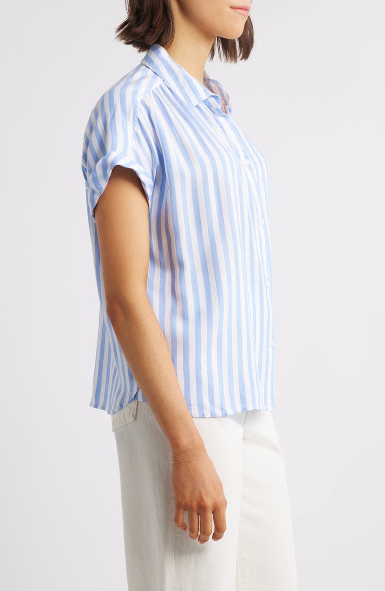 beachlunchlounge Daria Stripe Short Sleeve Button-Up Shirt, Alternate, color, New Glacier