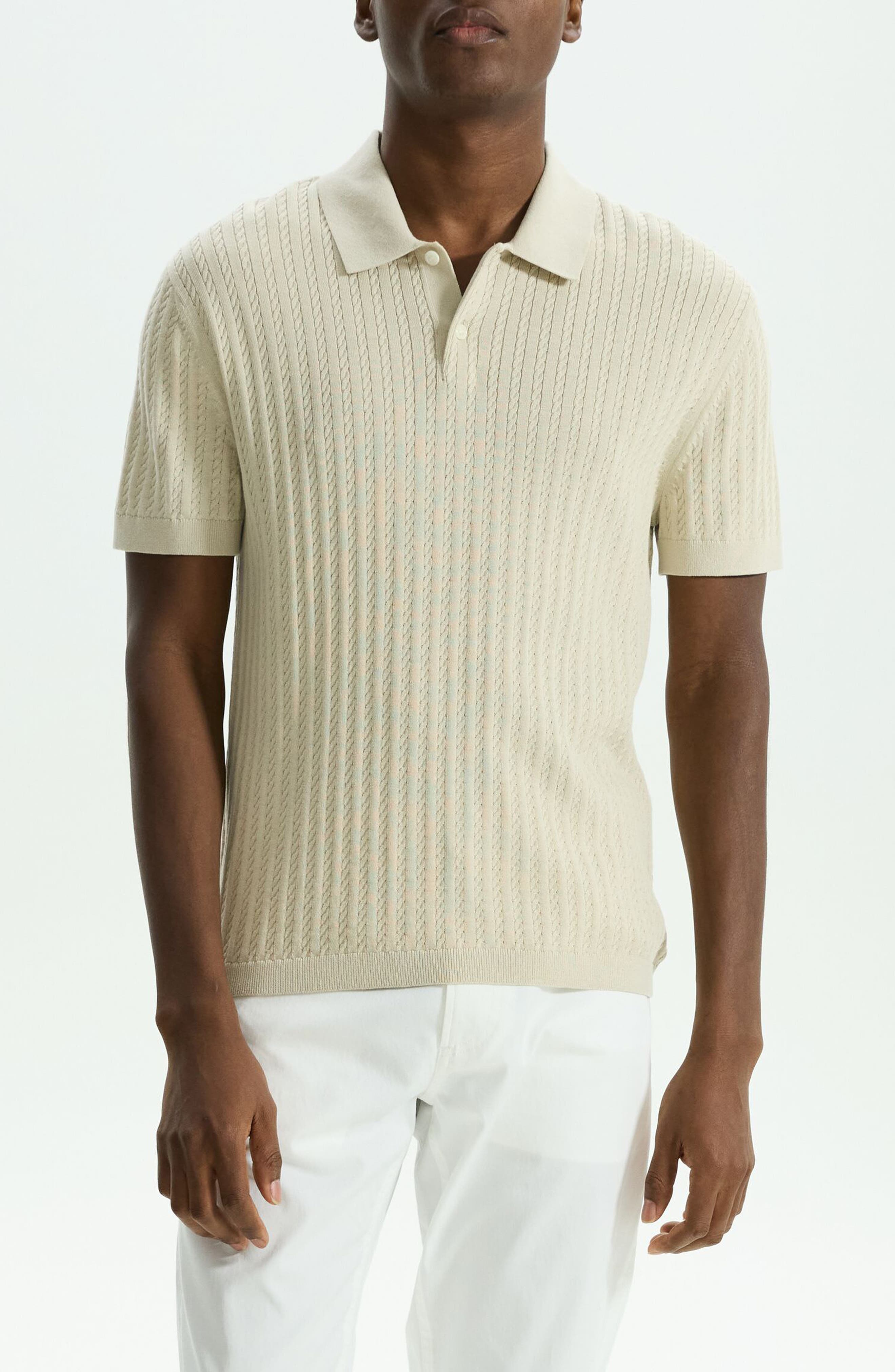 Theory ニットリブポロシャツ S ホワイト Theory Cable Short Sleeve Cotton Blend Polo Sweater (Men) | Nordstrom