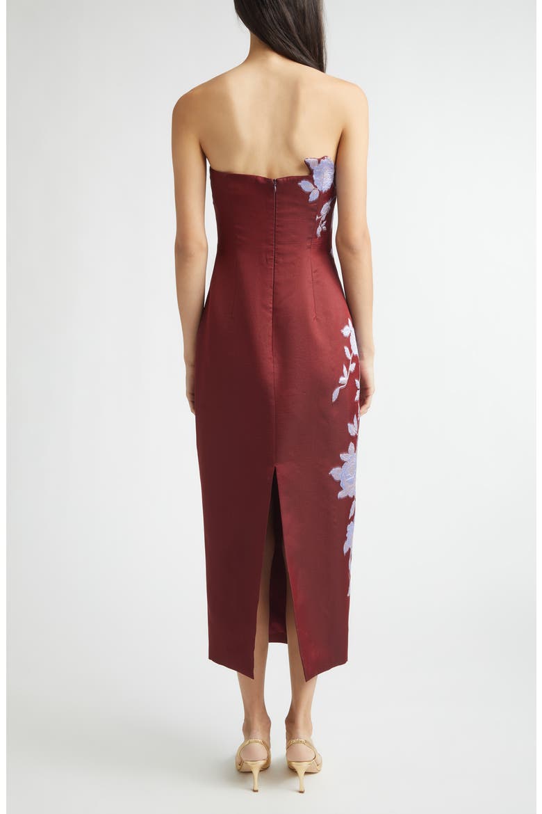 Rose Engineered Brocade Strapless Column Dress, Alternate, color, OXBLOOD/ LAVENDER