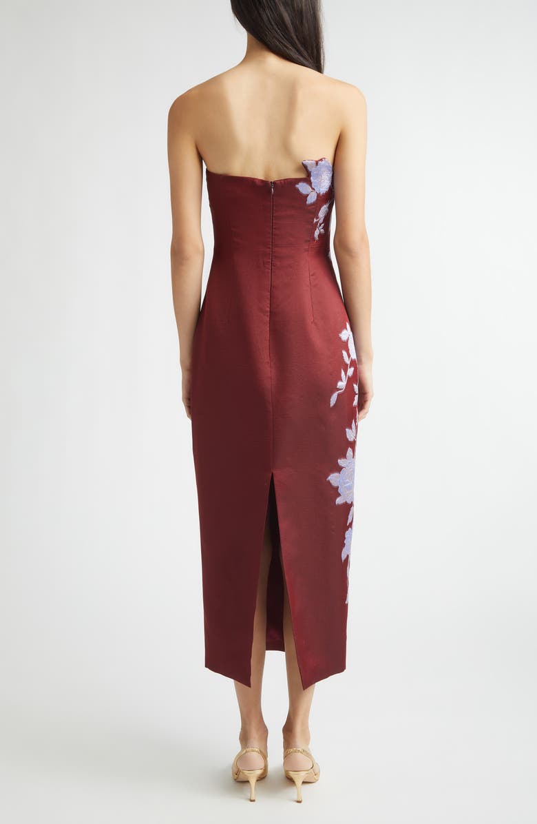 Lela Rose Rose Engineered Brocade Strapless Column Dress, Alternate, color, Oxblood/ Lavender