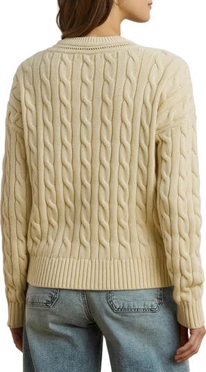 売れ筋商品|||ラルフローレン ニット&セーター レディース アウター CABLE AND POINTELLE KNIT CRICKET JUMPER - Jumper - ivory beige Lauren Ralph Lauren Pointelle & Cable Knit Cricket Sweater