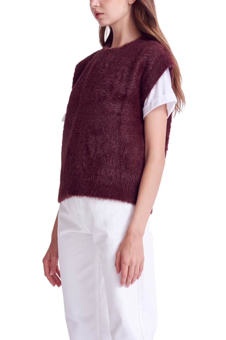 Plush Short Sleeve Sweater, Alternate, color, BURGUNDY