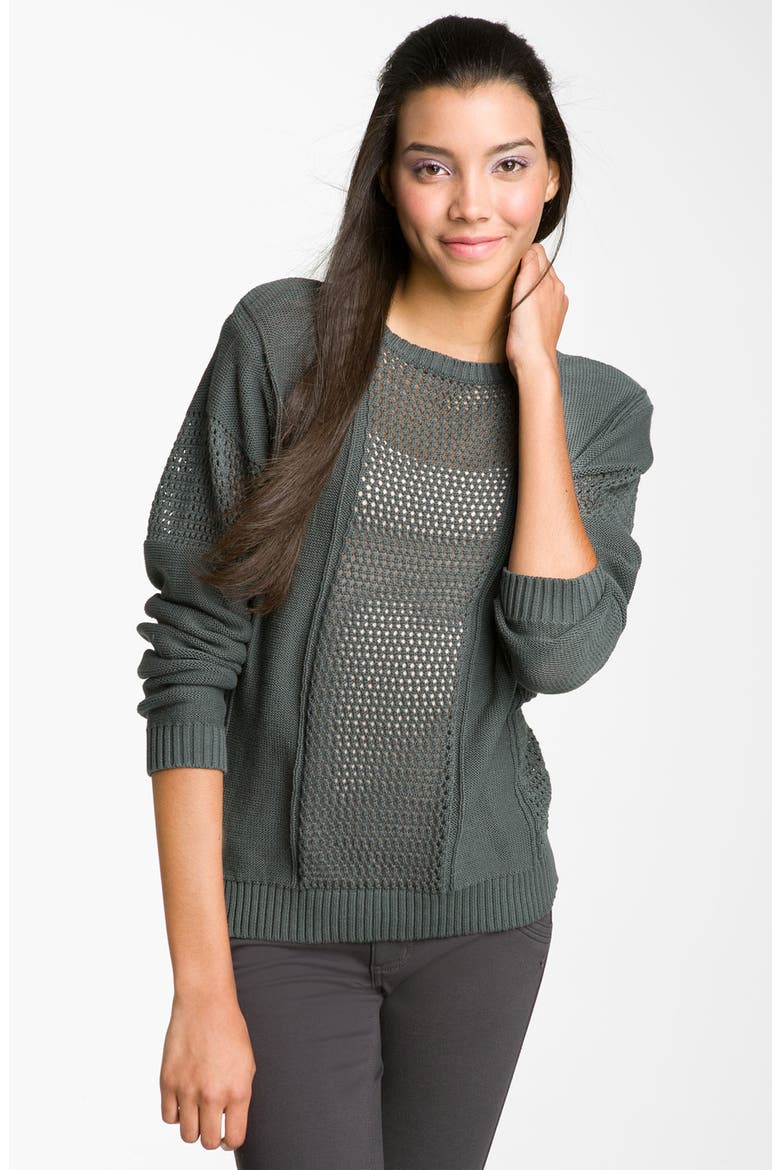 Open-Weave Panel Sweater, Main, color, GREY- URBAN