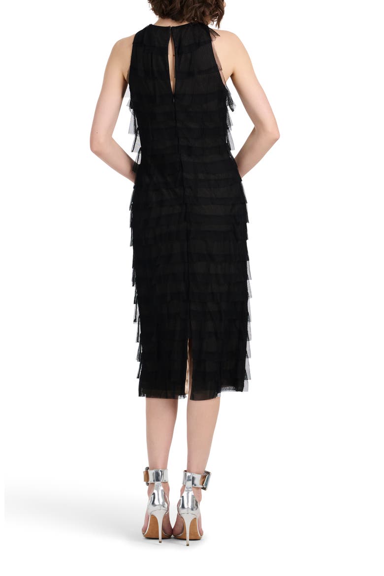 Spanish Tiered Tulle Cocktail Midi Dress, Alternate, color, BLACK