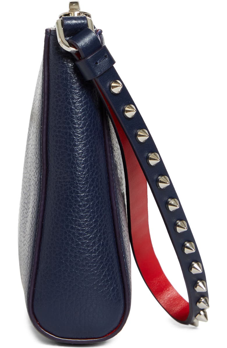 Christian Louboutin Mini Cabata Soft Leather Pouch, Alternate, color, Zaffiro/ Silver