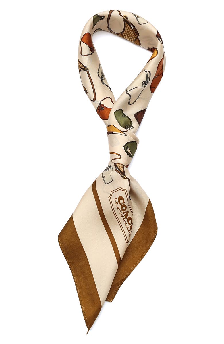 COACH Originals Print Silk Square Scarf, Alternate, color, Ochre/ Maple