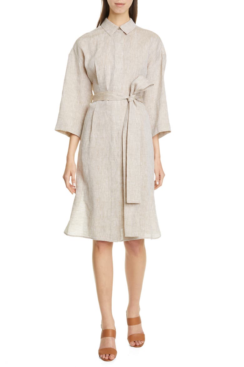Rhodes Illustrious Linen Shirtdress, Main, color, SHIITAKE MELANGE
