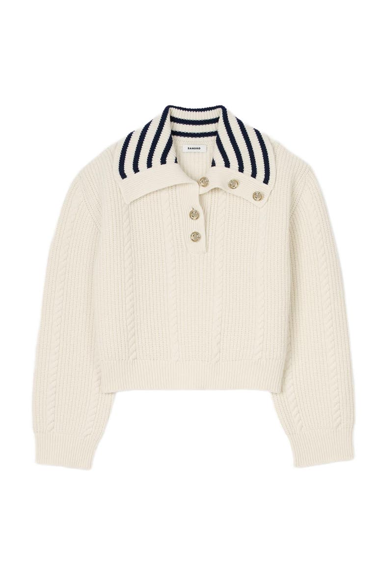 Stripy sailor-neck sweater, Alternate, color, Ecru