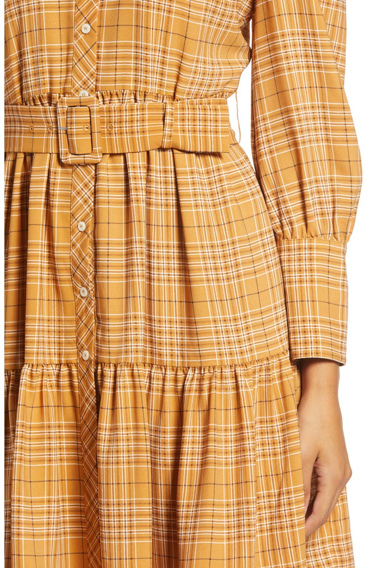 x Atlantic-Pacific Belted Long Sleeve Shirtdress, Alternate, color, BROWN PLAID