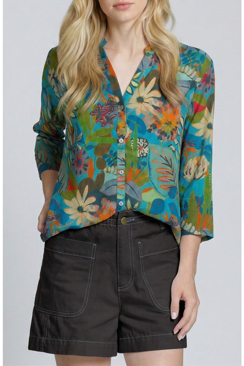 Mixed Stripe Mandarin Collar Button-Up Shirt, Main, color, GREEN MULTI