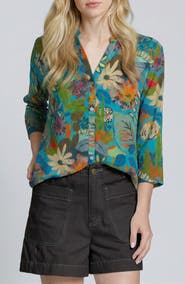 APNY Mixed Stripe Mandarin Collar Button-Up Shirt