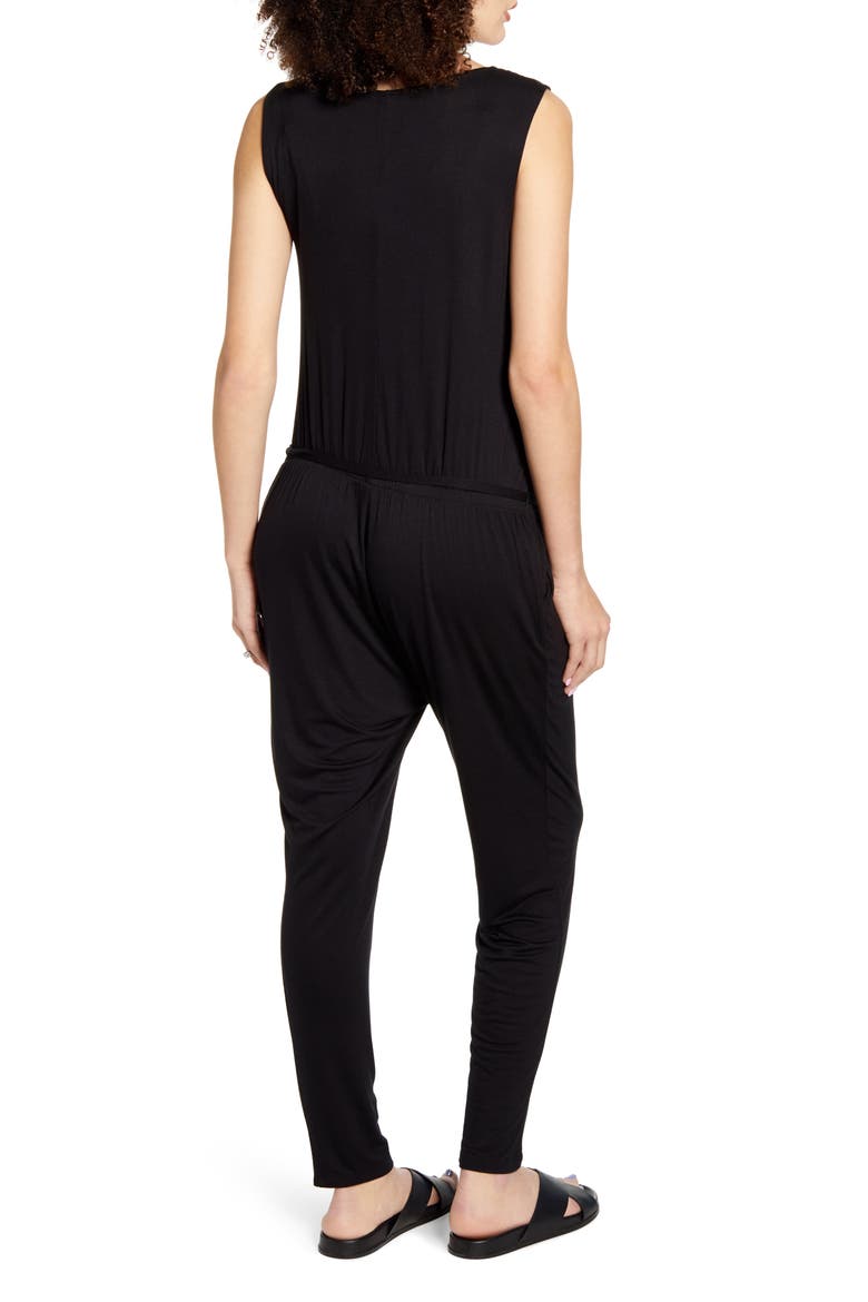 Belted Jersey Maternity Jumpsuit, Alternate, color, BLACK