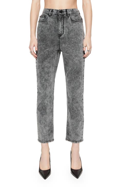 Lucy High Waist Straight Leg Ankle Jeans (Gray Acid Wash)