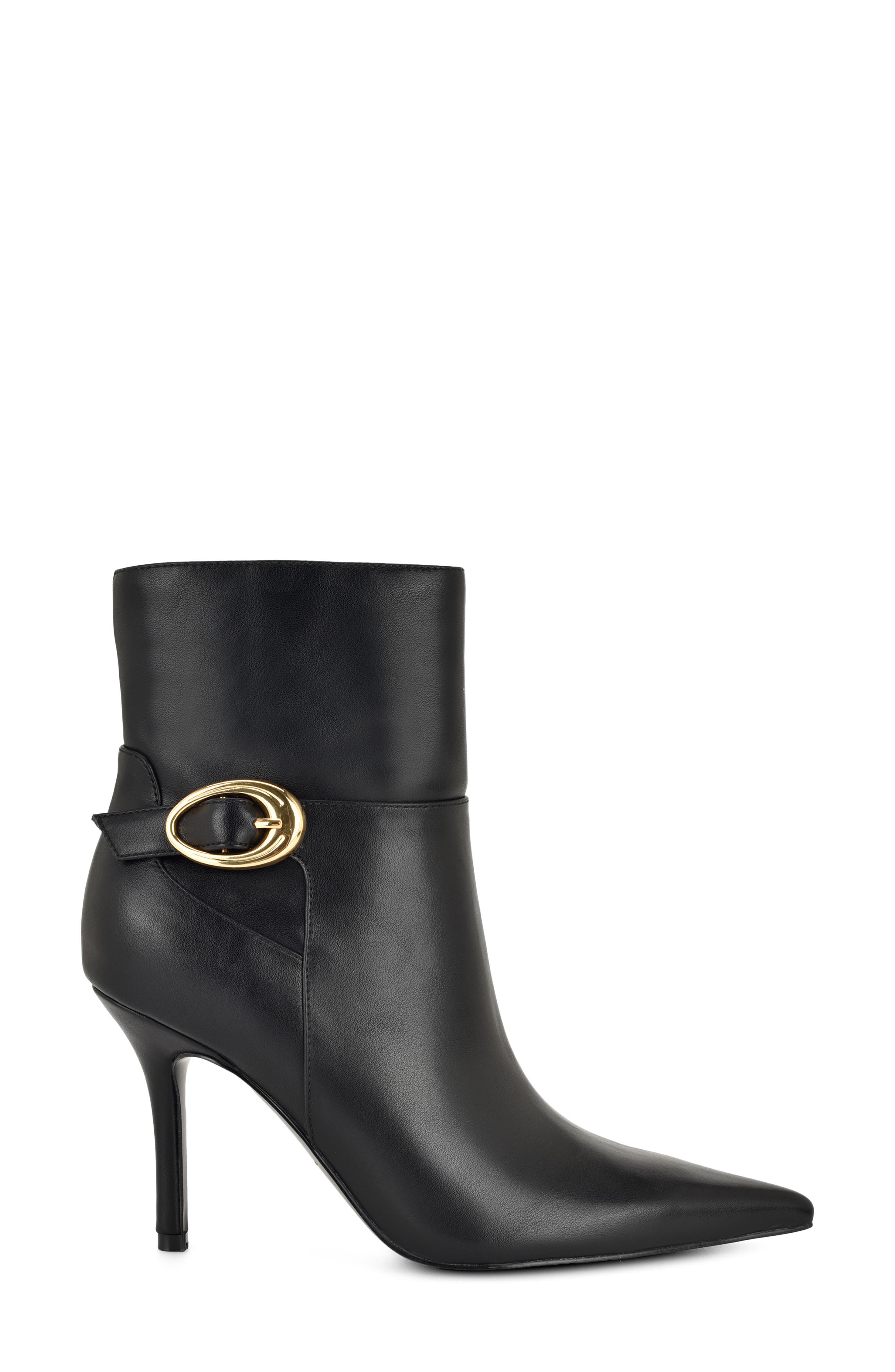 Gretzy Buckle Embellished Bootie, Alternate, color, BLACK