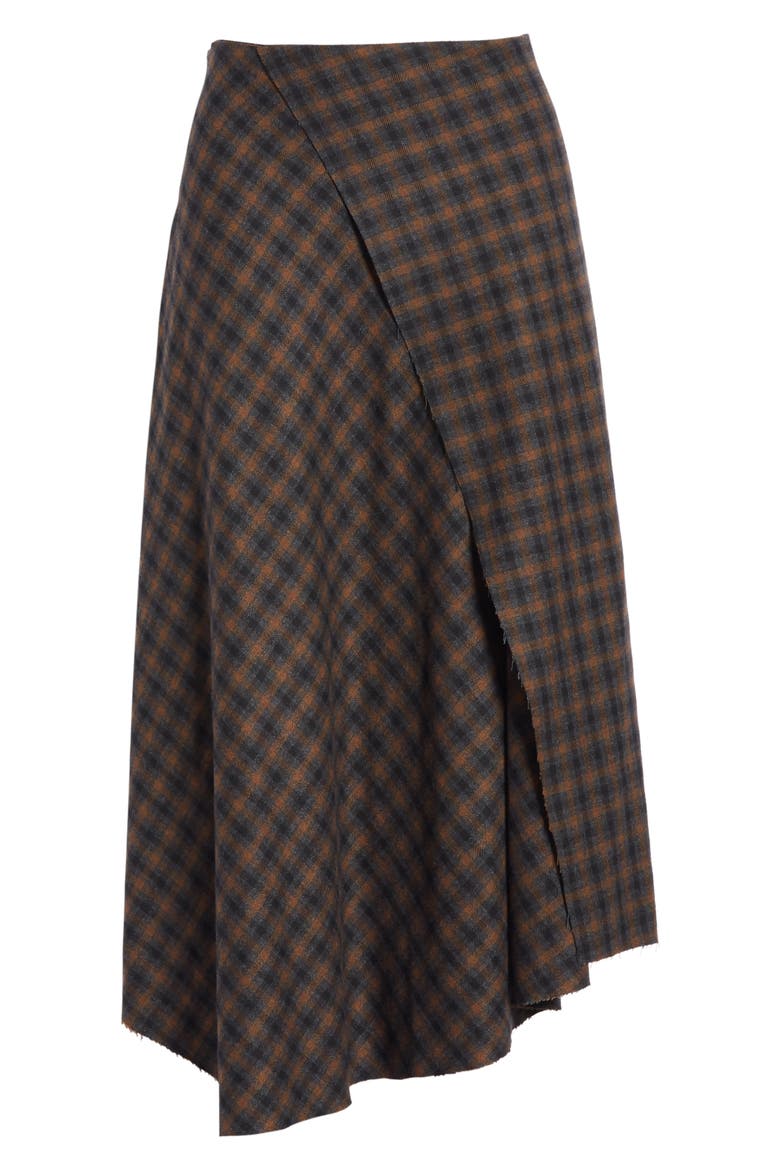 Drape Front Check Plaid Skirt, Alternate, color, MAHOGANY