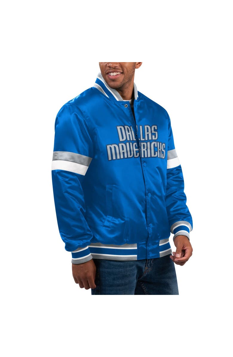 STARTER Men's Starter Blue Dallas Mavericks Home Game Satin Full-Snap Varsity Jacket, Main, color, Blue