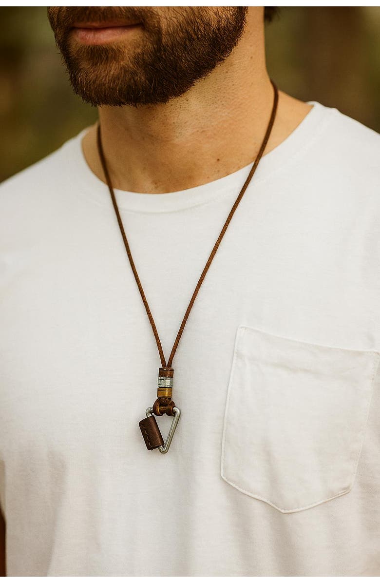 Trafalgar Gable Triangle and Beaded Leather Adustable Necklace, Alternate, color, Brown