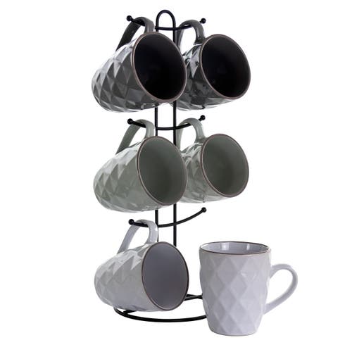 Elama Diamond Waves 6-piece 12 Oz. Mug Set With Stand In Multi