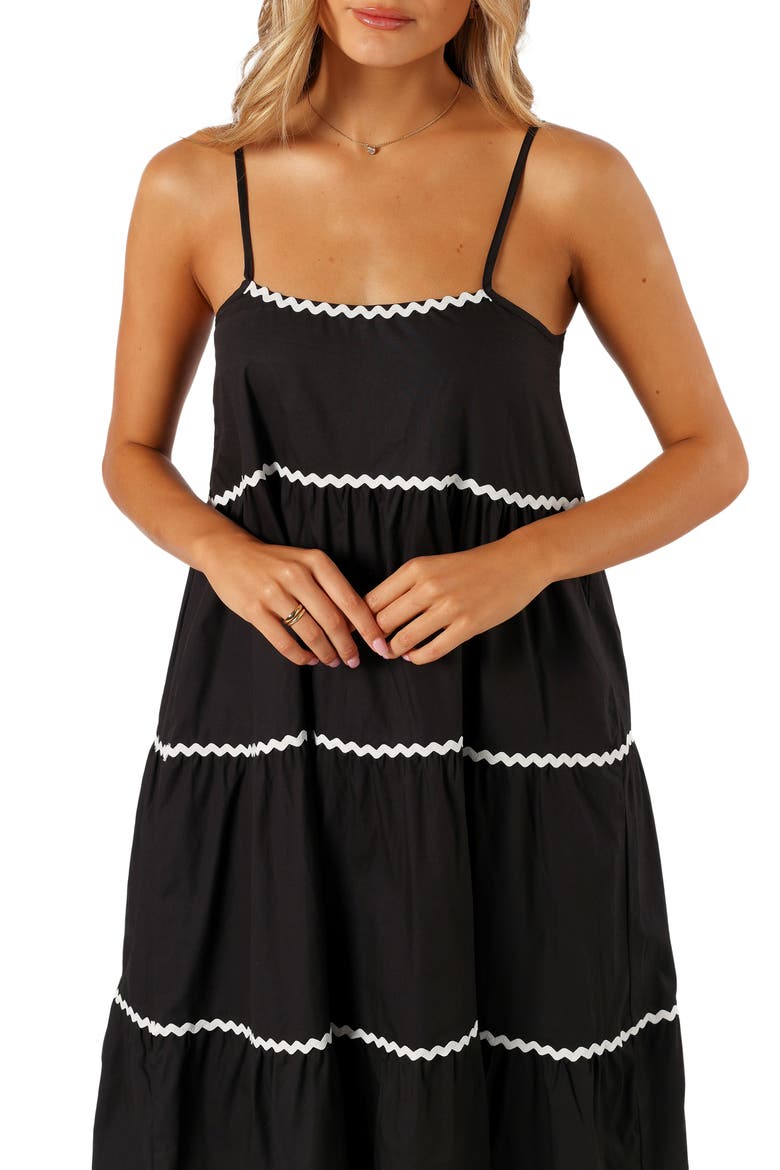 Loella Tiered Midi Dress, Alternate, color, BLACK