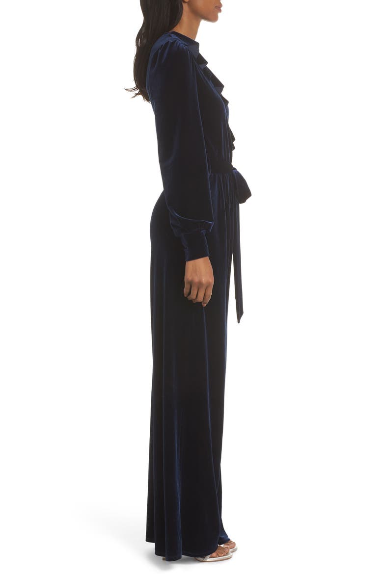 Julie Print Ruffle Jumpsuit, Alternate, color, MIDNIGHT VELVET-NAVY