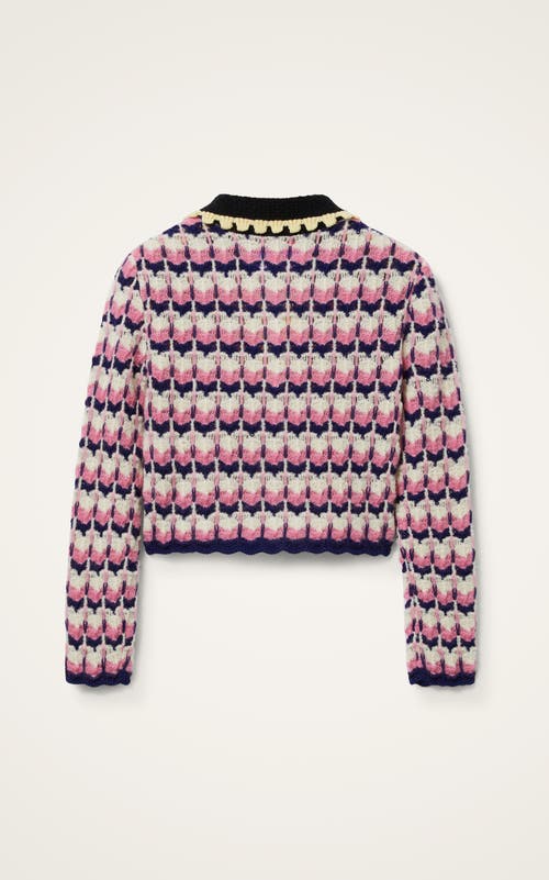 La Doublej Crochet-trimmed Geometric-pattern Sweater In Pink