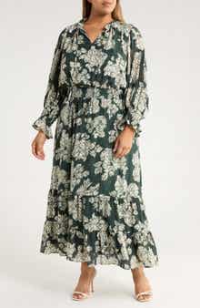 Vince Camuto Smocked Waist Long Sleeve Maxi Dress