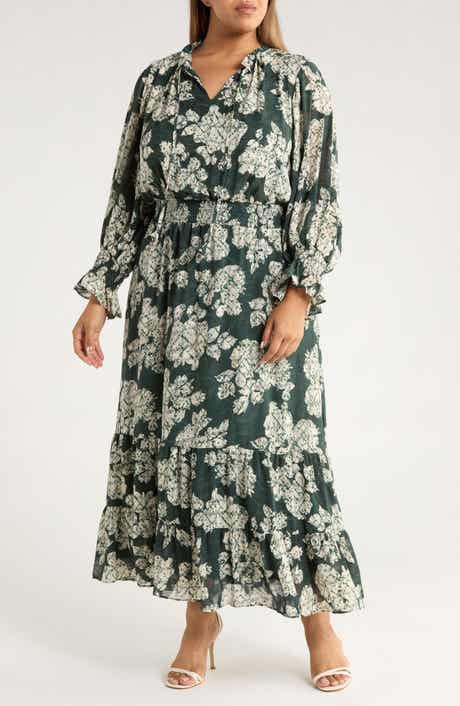 Vince Camuto Smocked Waist Long Sleeve Maxi Dress