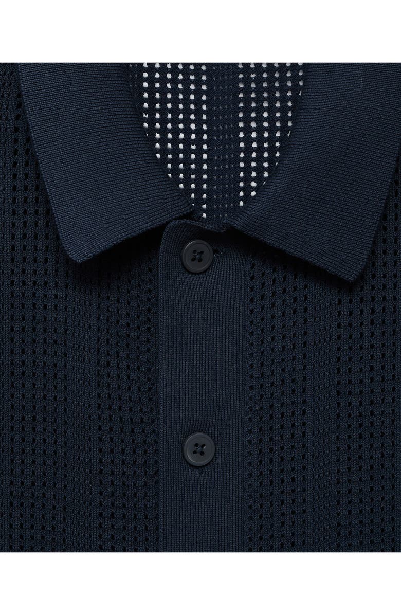 MANGO Openwork Knitted Polo, Alternate, color, Navy