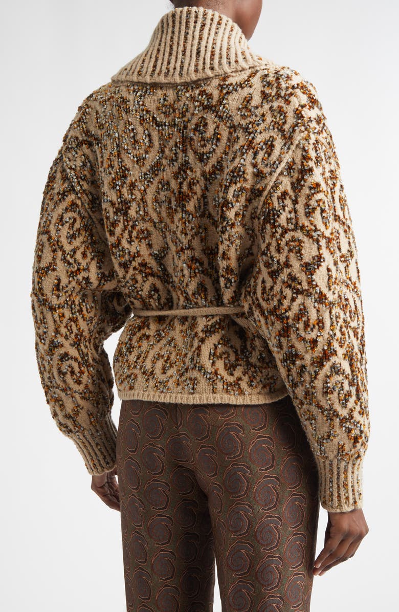 Dries Van Noten Tekla Jacquard Wool Blend Wrap Cardigan, Alternate, color, Beige