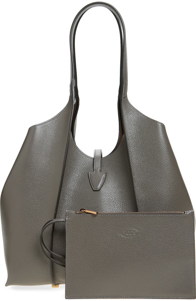 Tod's Small Logo Leather Shopper Tote, Alternate, color, Grigio Scuro
