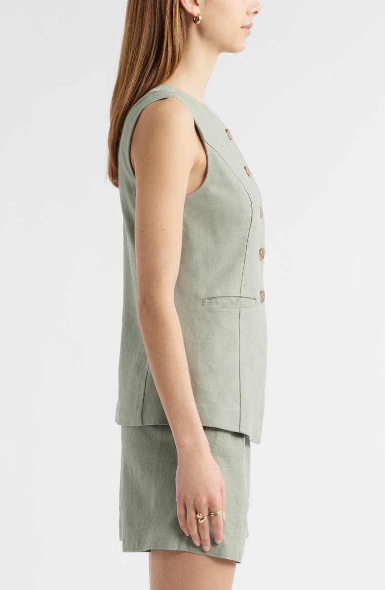 Open Edit Linen Blend Vest, Alternate, color, Green Halo