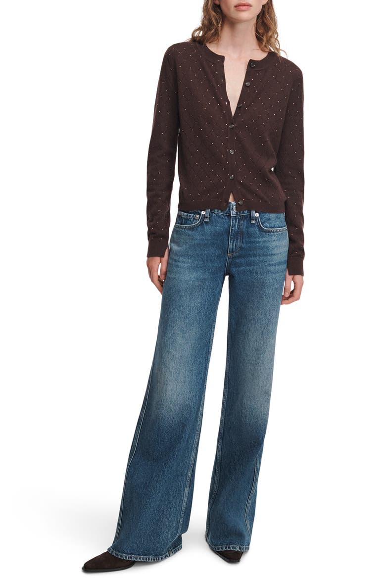 Archie Embellished Cotton & Cashmere Cardigan, Alternate, color, DARK BROWN