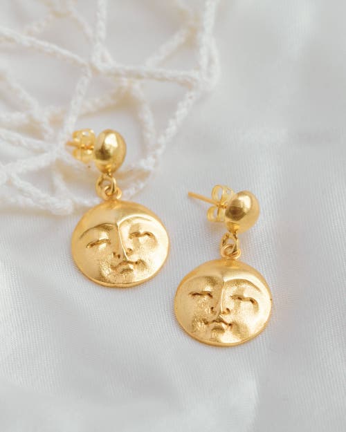 Ottoman Hands Moon Face Drop Earrings In Gold