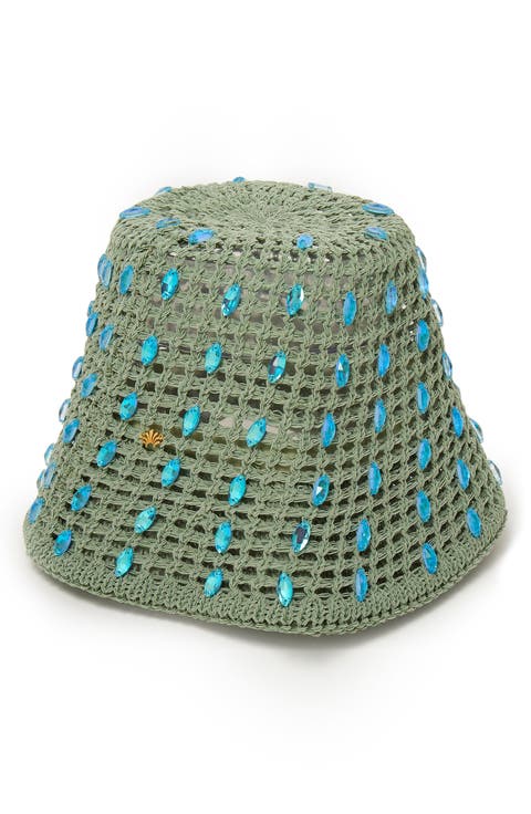 Maya Open Weave Crystal Embellished Bucket Hat