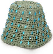 Lele Sadoughi Maya Open Weave Crystal Embellished Bucket Hat