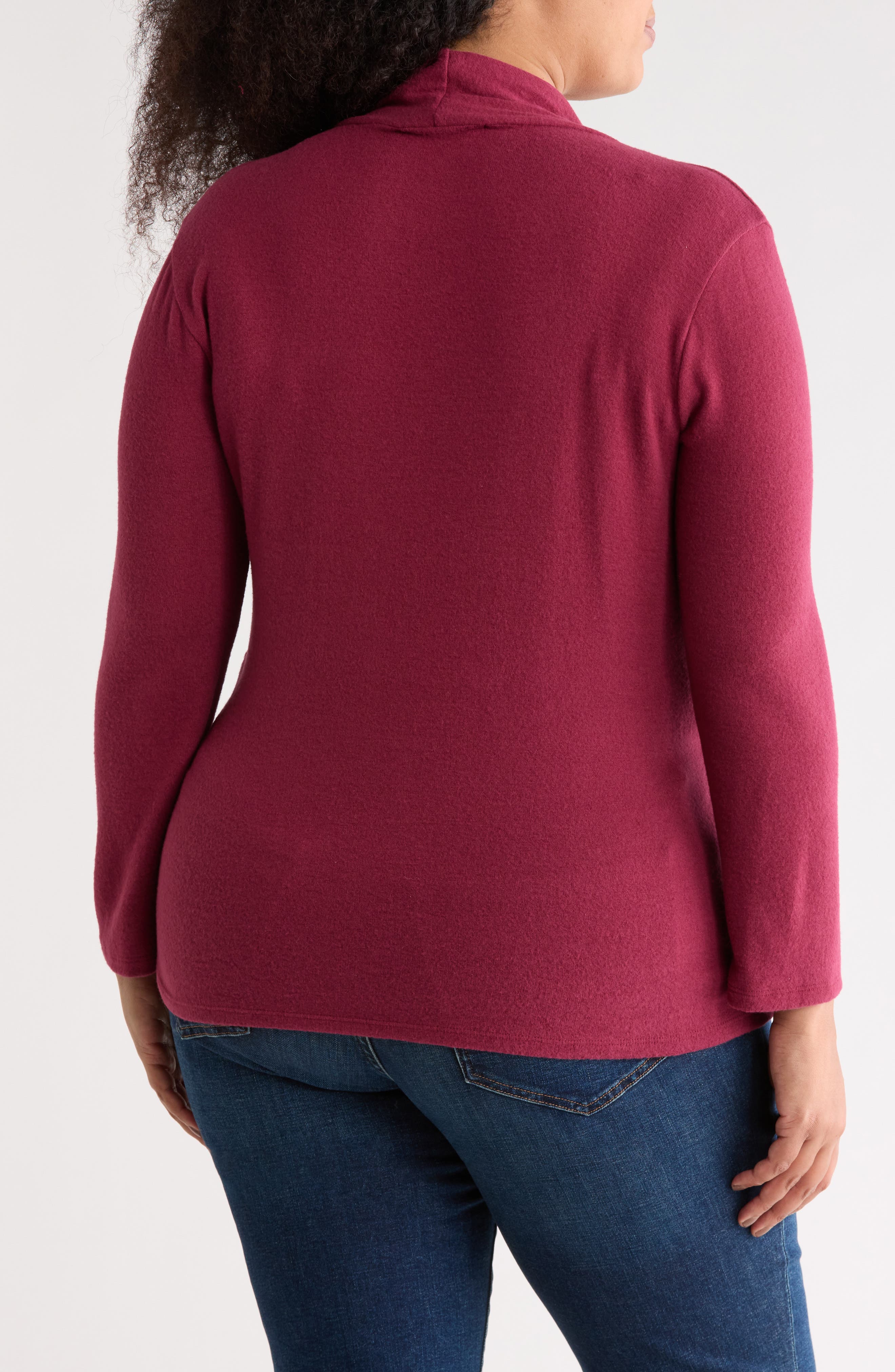 Surplice V-Neck Long Sleeve Brushed Knit Top