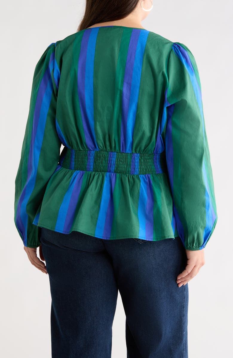 SUGARLIPS Dolary Stripe Mirana Peplum Popover Top, Alternate, color, Emerald-Blues