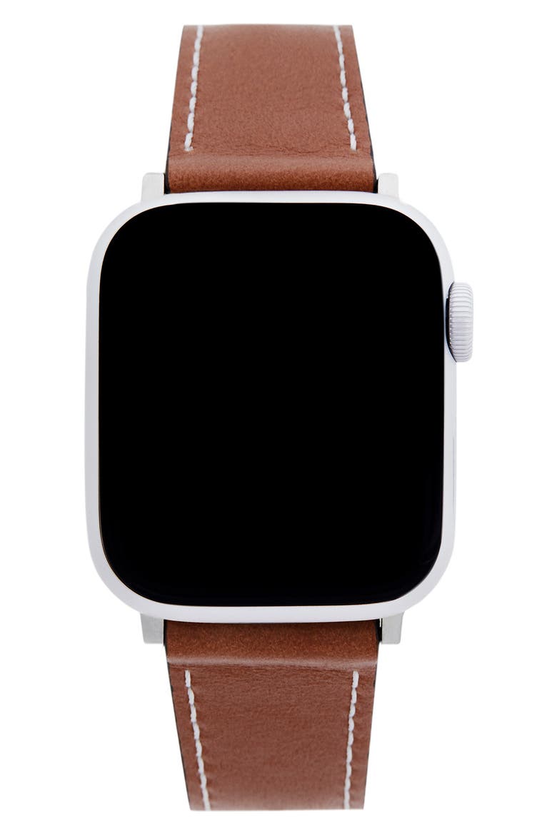 Leather Apple Watch® Strap, Main, color, SADDLE