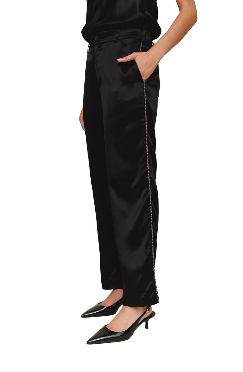 Bella Dahl Beaded Piping Satin Pants, Alternate, color, Black