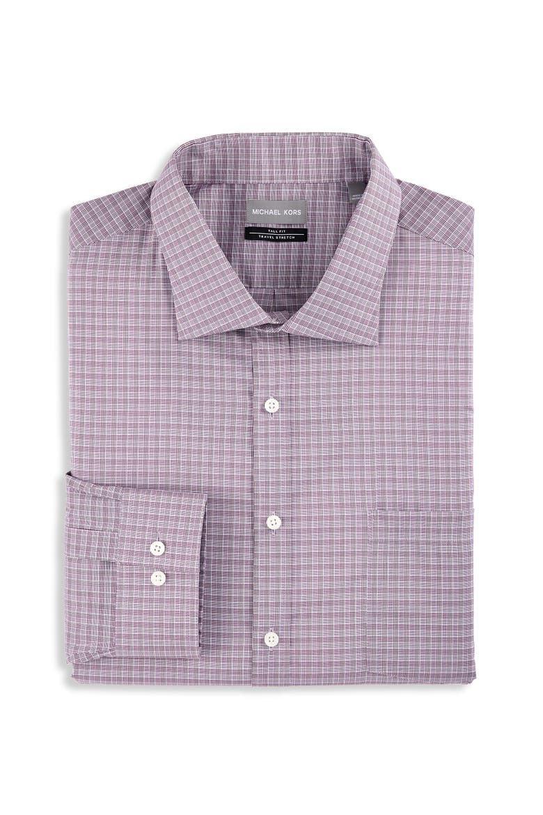 Big & Tall Performance Plaid Dress Shirt, Main, color, WINE
