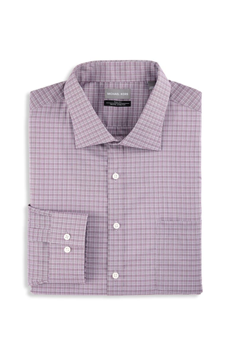 Michael Kors Big & Tall Performance Plaid Dress Shirt, Main, color, Wine