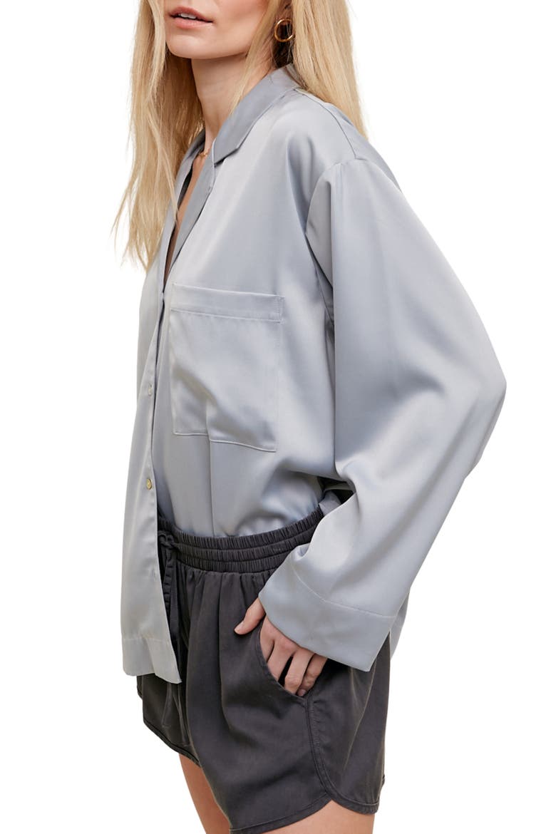 Satin Button Up Shirt, Alternate, color, SLATE